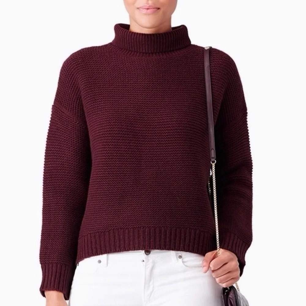 Vince Turtleneck Sweater Wool Cashmere Large Burgundy Chunky Textured Knit